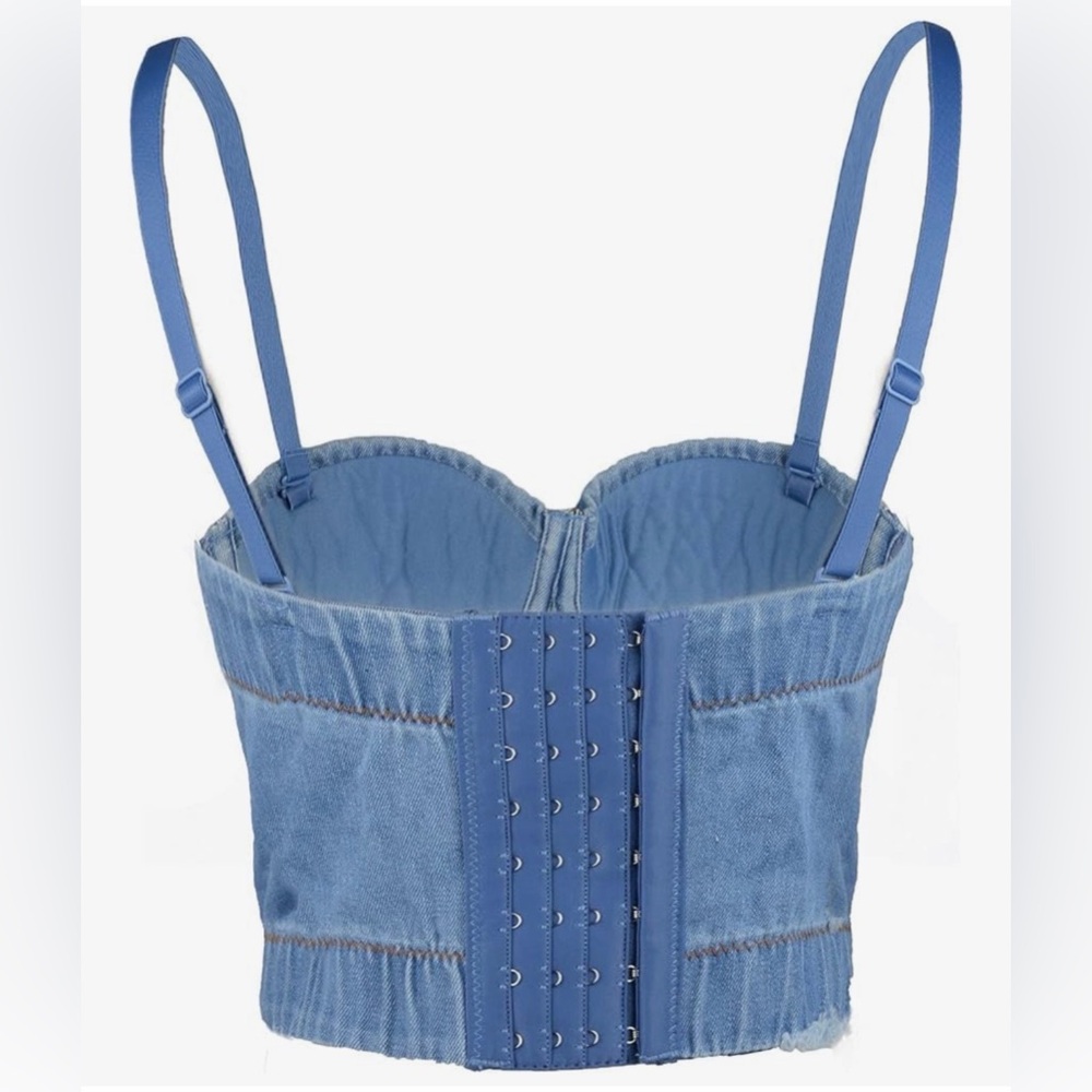 Ellacci Denim Nonslip Bustier Crop Top Corset Bra Detachable Straps XS/34B NWT - Picture 3 of 10